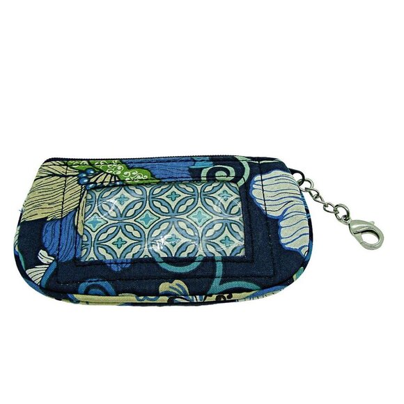 Vera Bradley Small Zip ID Case Wallet Blue Floral Cotton Key Holder Pocket Size - Picture 1 of 10